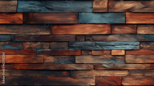 Rustic modern wooden wall with patina texture in futuristic style, AI generated