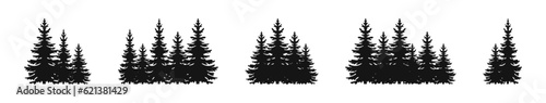Fir trees silhouettes. Forest silhouettes. Fir trees vector icons. Pine trees icon set.