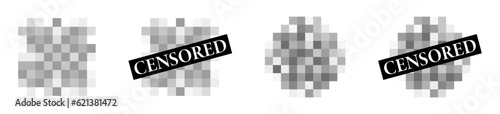 Censored vector icons. Censored signs collection. Censure pixel symbol.