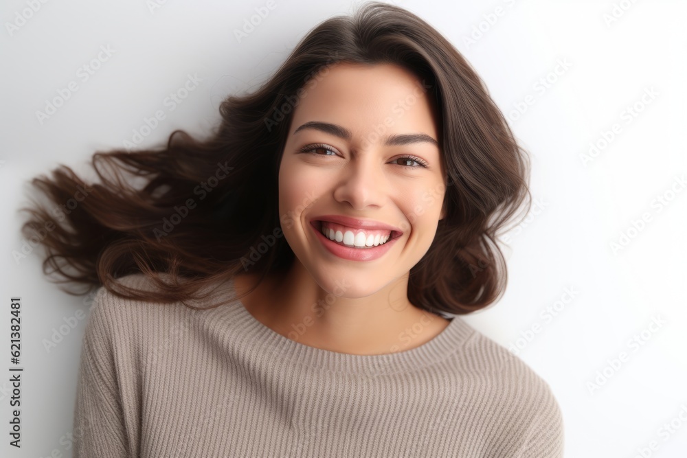 Beautiful young woman with long hair on white background, closeup Beautiful young woman with long hair on white background, closeup
