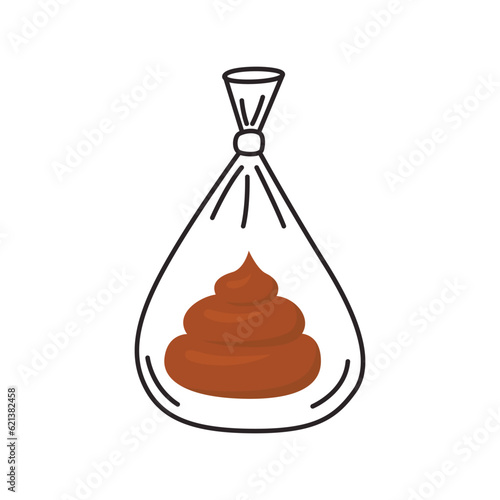Hygienic dog bag with poop icon. Cleaning the park after walking pets concept