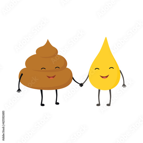 Cute happy smiling urine pee drop and poop friends character. Urine pee drop face,shit character,excrement ,toilet concept