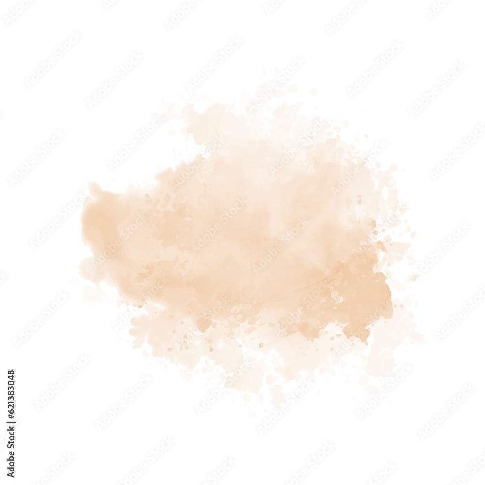 Peach watercolor splash on white background. Vector beige watercolour texture. Ink paint  stain. Watercolor pastel splash. Peach water color splatter on light background