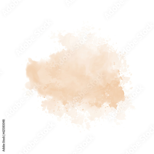Peach watercolor splash on white background. Vector beige watercolour texture. Ink paint  stain. Watercolor pastel splash. Peach water color splatter on light background