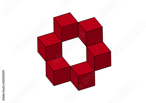 sechs rote würfel ringförmig angeordnet, 3d