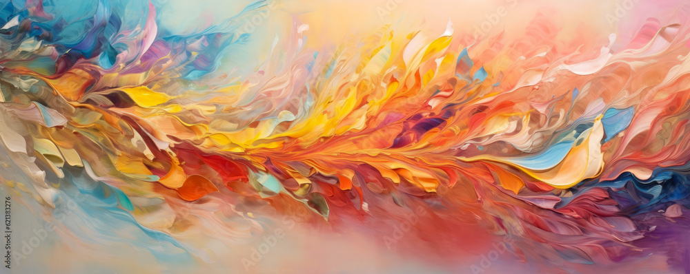 symphony of vibrant brushstrokes, swirling and intermingling in a riot of colors and textures panorama