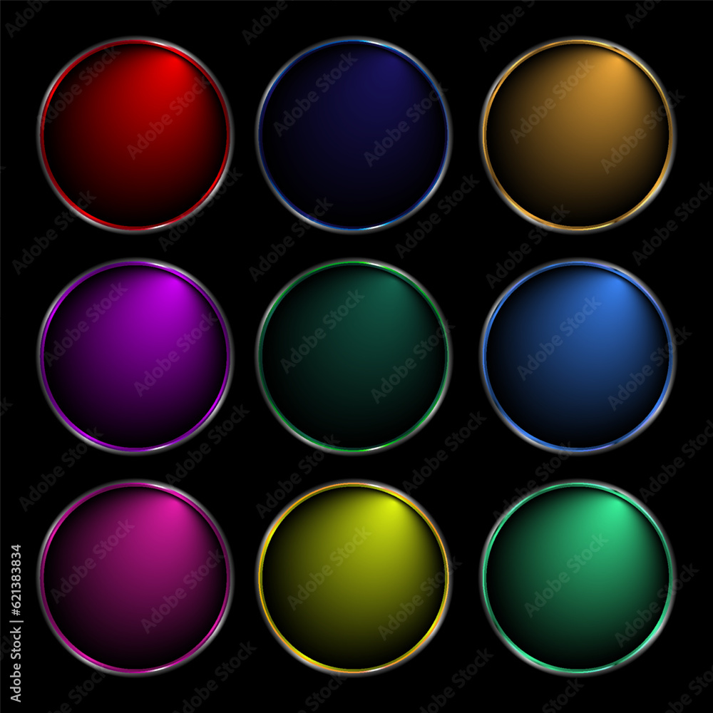 Set of blank round soft blurred metal buttons for game, different colors, vector illustration Set of blank round soft blurred metal buttons for game, different colors, vector illustration