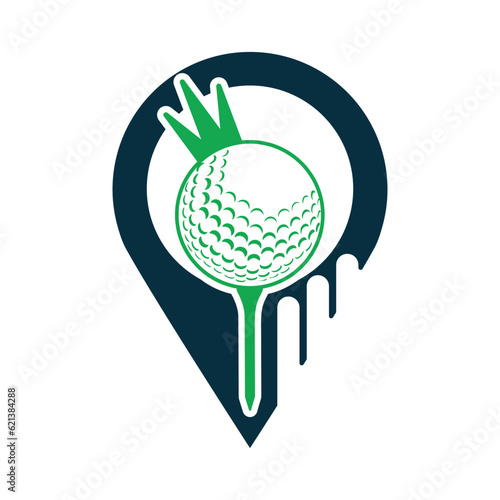 Golf ball with crown inside a shape of pin location vector illustration