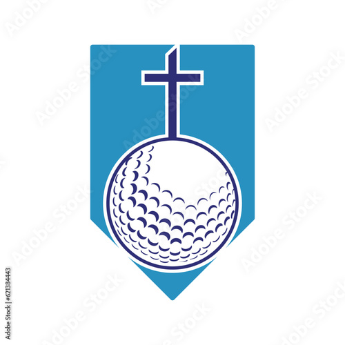 Golf ball and christianity cross inside a shape of unique shape vector illustration