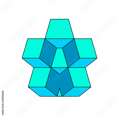blaue geometrische figur aus komplex angeordneten linien und flächen, 3d