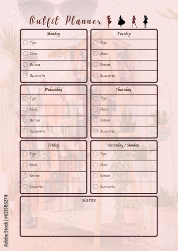 Outfit planner digital planning insert sheet printable page template
