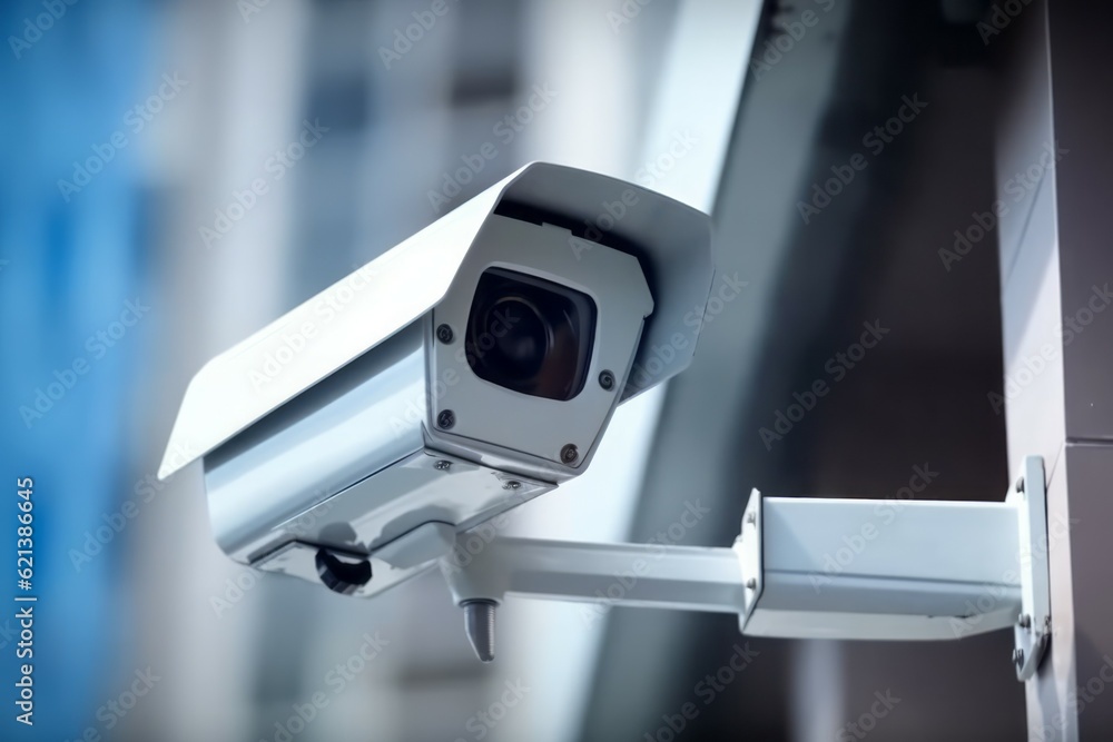 External surveillance camera of the perimeter. Background with selective focus. AI generated, human enhanced External surveillance camera of the perimeter. Background with selective focus. AI generated, human enhanced
