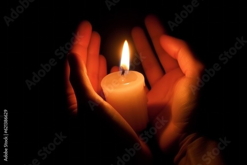 Murais de parede Burning candle in hands with selective focus