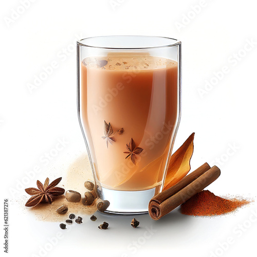 Extra Bright Chai Tea with cinnamon isolated on white background in png format studio close up minimalist packshot mode. AI Generative image