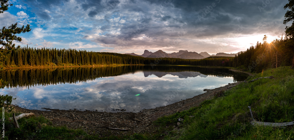 Beautiful Sunset at Margaret Lake  in the Waiparous area Alberta Canada