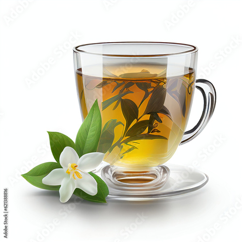 Extra Bright Jasmine Tea isolated on white background in png format studio close up minimalist packshot mode. AI Generative image
