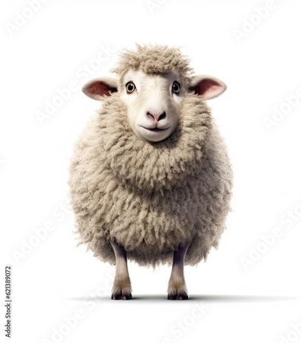 Cute small sheep illustration on isolated white background generative ai