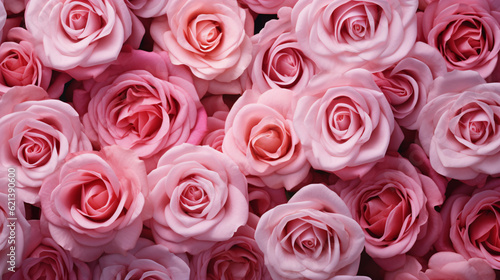 Pink roses that are close together  create a captivating display of delicate beauty and romantic charm.
