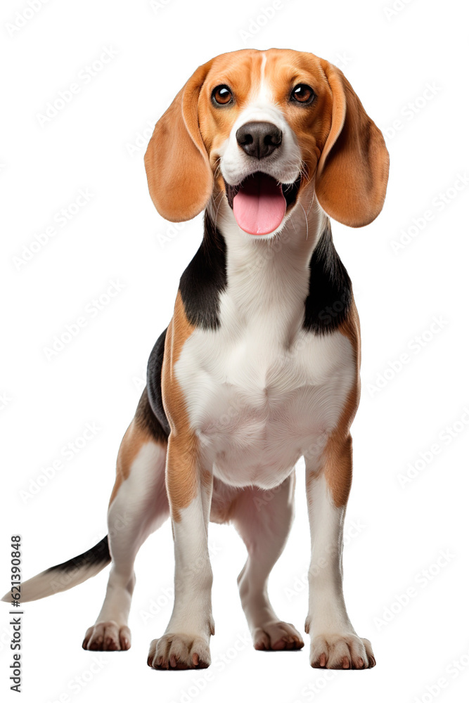 Adult beagle dog posing on transparent background
