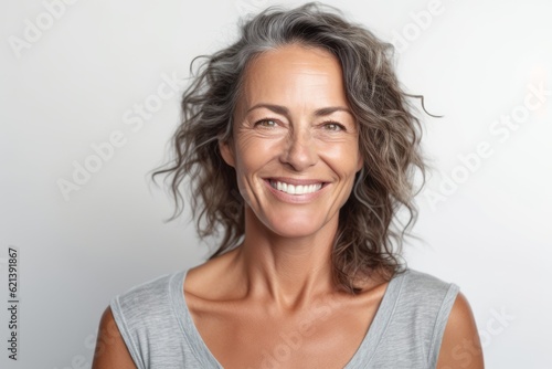 woman in his 40s that is wearing a casual denim shorts against a white background