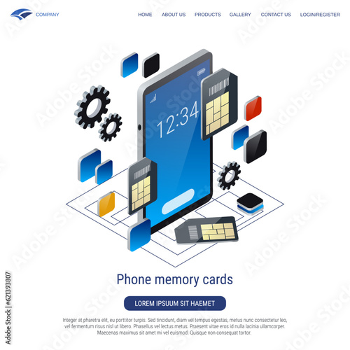 Mobile phone SIM cards 3d isometric vector concept illustration