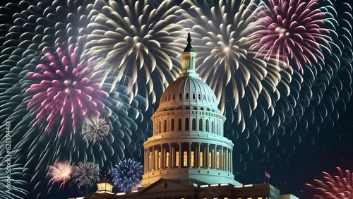 Fireworks ove the U.S. Capital Building HD photo