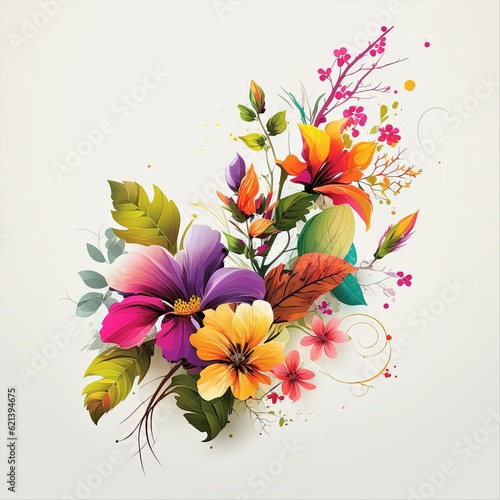 artistic flowers vector with white background- Created with Generative AI Technology