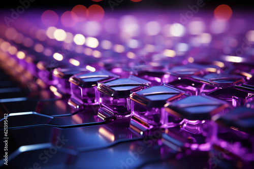 Futuristic glowing ultra purple hexagonal or honeycomb background. AI generative photo