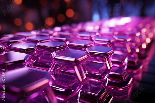Futuristic glowing ultra purple hexagonal or honeycomb background. AI generative