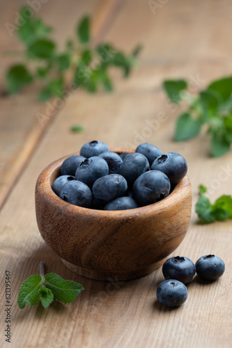 blueberries in a wooden bowl