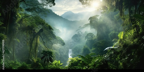 Mystical Rainforest Canopy: Lush Greenery in the Caribbean Generative AI Digital Illustration