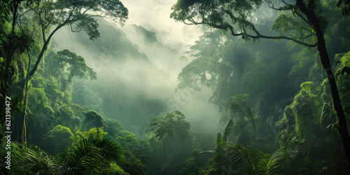 caribbean islands Mystical Rainforest Canopy: Lush Greenery in the Caribbean Generative AI Digital Illustration