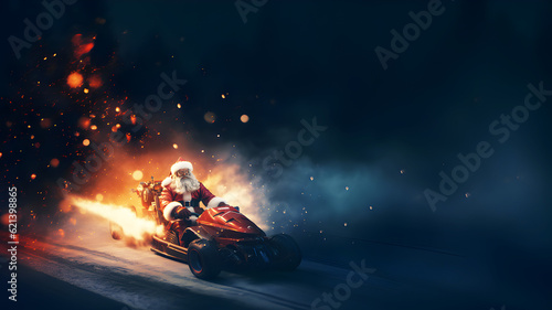 santa claus riding a speeding dragster