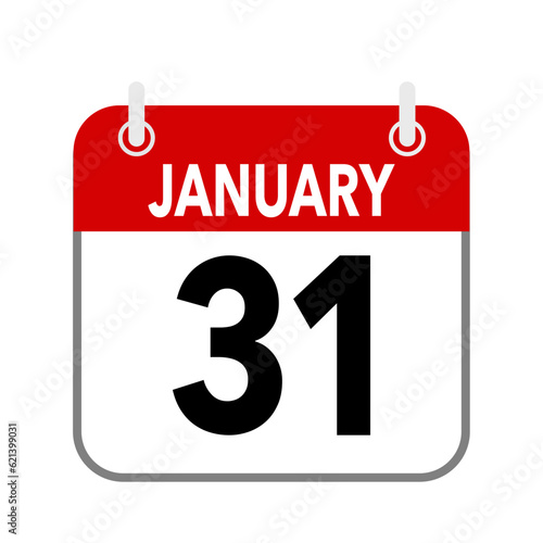 31 January, calendar date icon on white background.