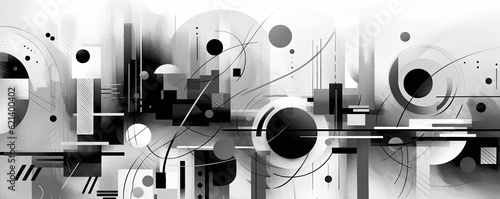 symphony of abstract lines and shapes on a monochromatic background, showcasing the interplay between simplicity and complexity panorama photo