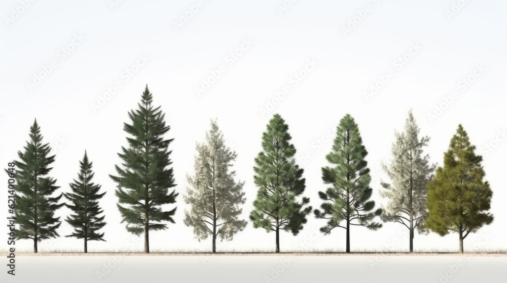 5 Unique White Pine Trees in a Line - Perfect for Your Landscaping Project! Generative AI