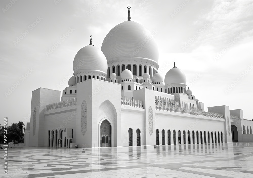 Stunning Black and White Photo of the Mosque in Abu Dhabi Generative AI