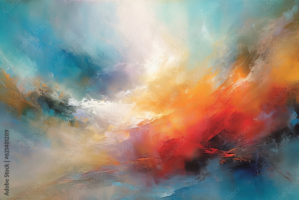 Vibrant Abstract Painting with Rich Hues of Orange, Blue, and Red Generative AI