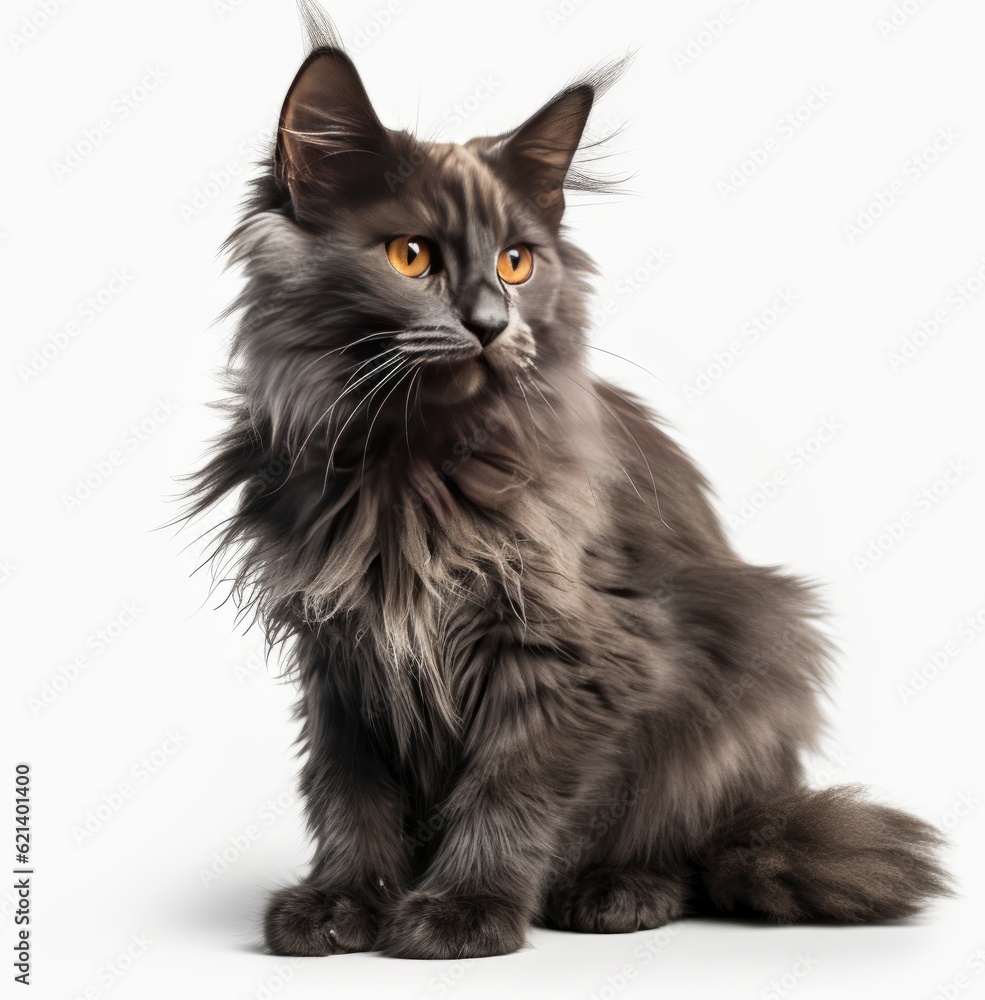 Fototapeta premium Adorable Grey Kitten Sitting on White Background Generative AI