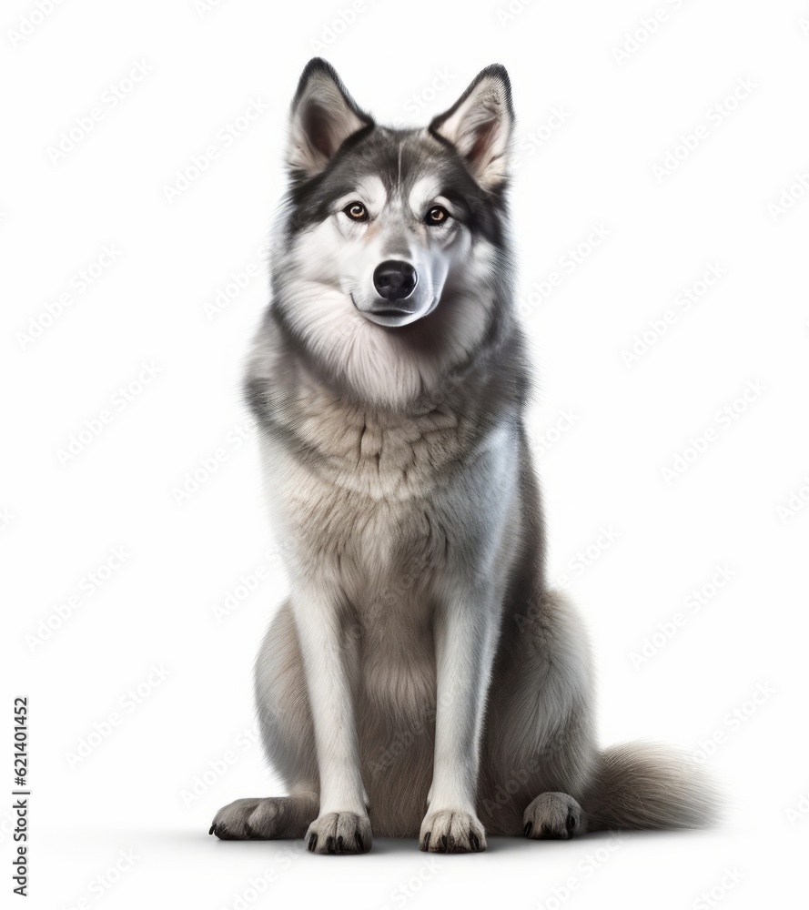Adorable Husky Dog Sitting on White Background - Perfect for Stock Photos! Generative AI