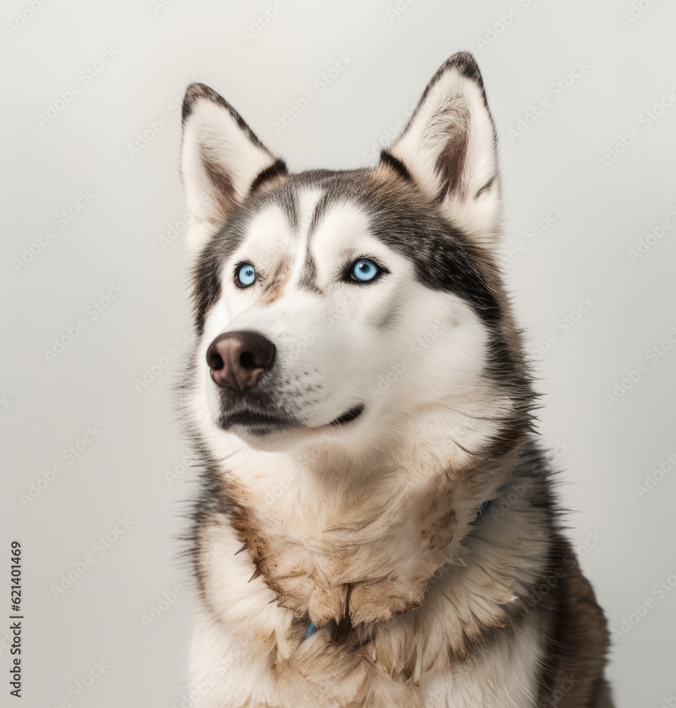 Cute Husky Sitting on White Background - Perfect for Stock Photos! Generative AI