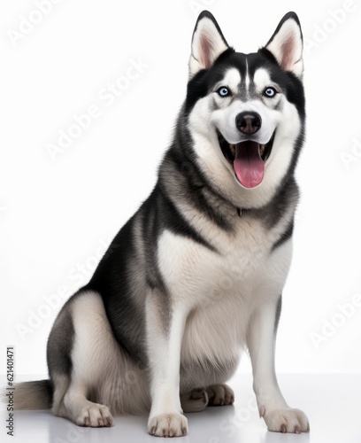 Adorable Husky Sitting Against White Background  Tongue Out  Generative AI