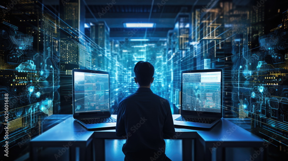 engineer working server room, internet network connection with data center, digital technology, database engineer working server room, internet network connection with data center, digital technology, database