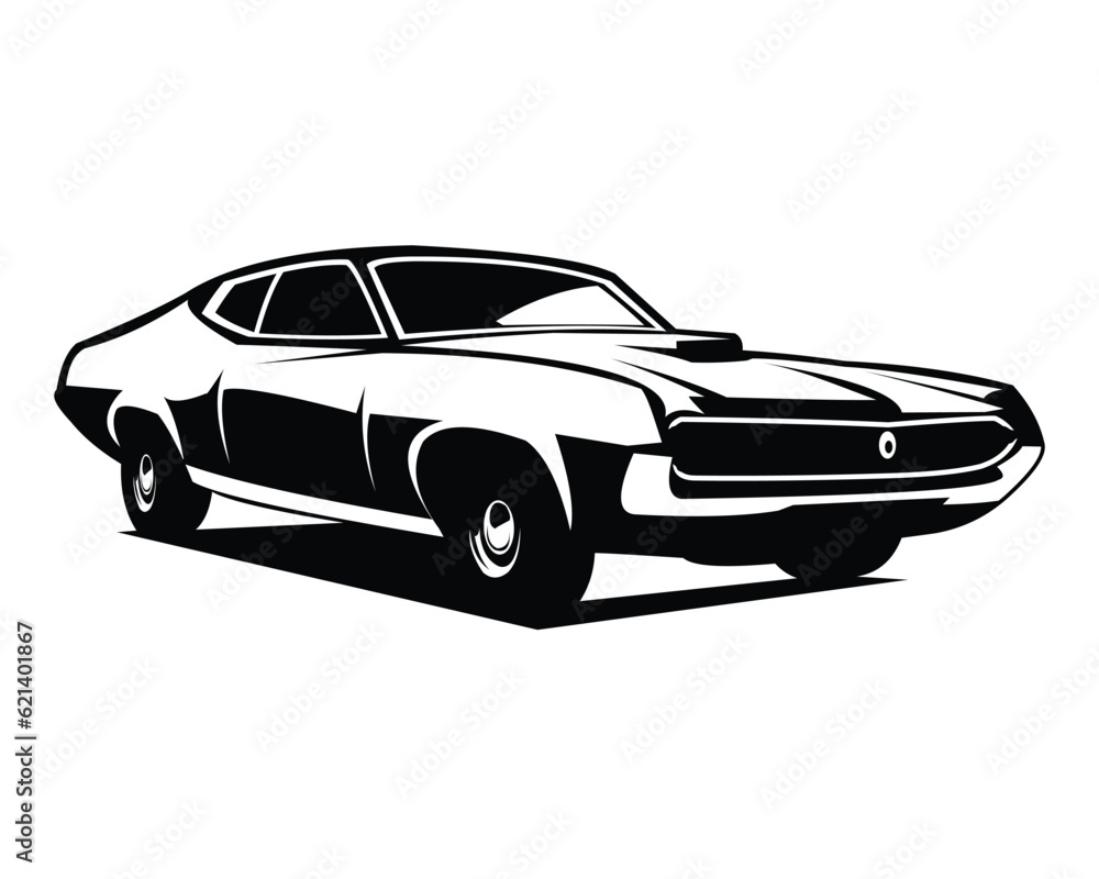 Vintage Ford Torino Cobra. isolated white background view from side. Best for vintage car industry, logo, emblem, emblem, icon, sticker design. available in eps 10.