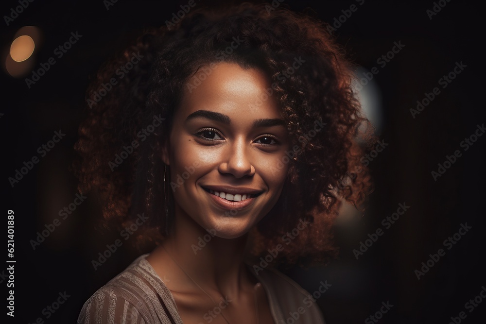 Young Happy Woman with Curly Hair Enjoying Life Generative AI Young Happy Woman with Curly Hair Enjoying Life Generative AI