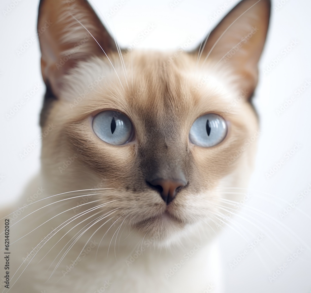 Sassy Siamese Cat Sitting on White Background - A Perfect Stock Photo for Your Design. Generative AI