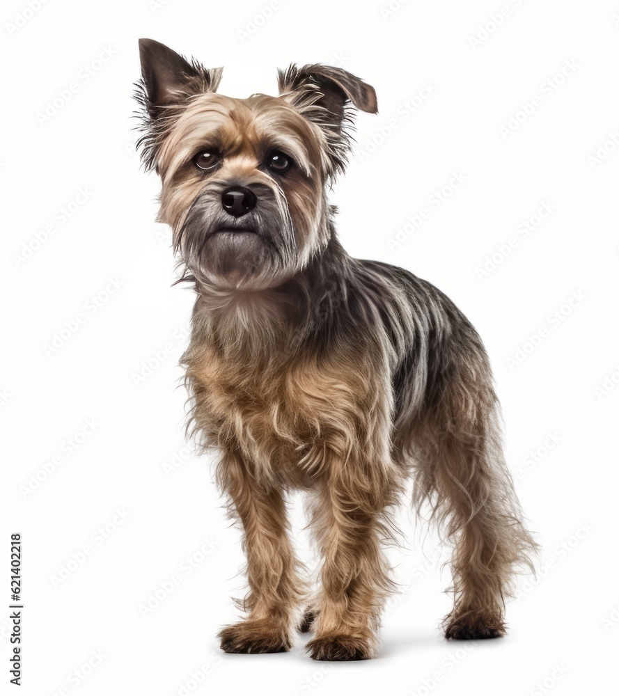 Adorable Brown and Gray Dog Standing and Sitting: Perfect for Stock Photos/Vector! Generative AI