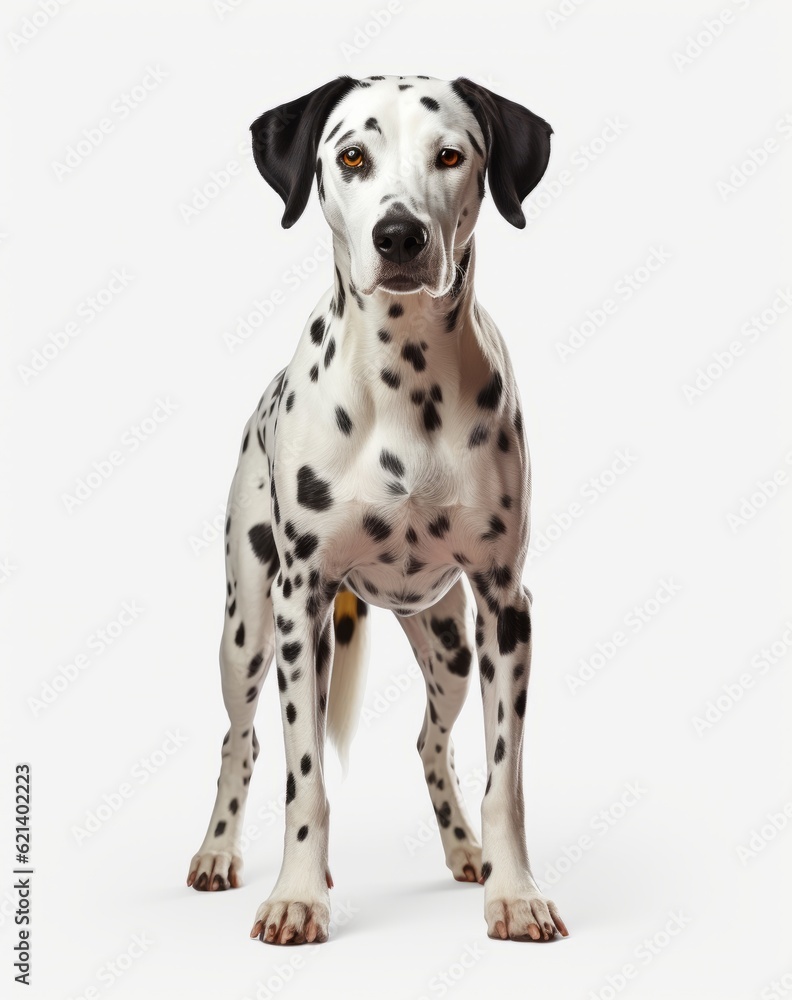 Adorable White Dalmatian with Black Spots Leaning Against Wall Generative AI