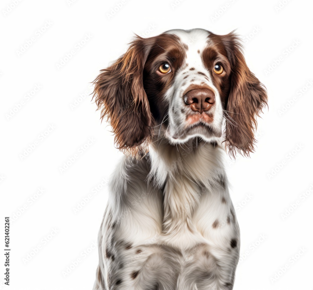 Adorable Springer Spaniel Sitting in White Background Ready for a New Adventure Generative AI