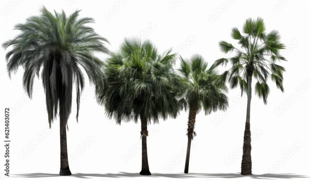 Obraz premium Three Black Palm Trees with Green Leaves Isolated - Perfect for Stock Photos or Vector Illustrations Generative AI